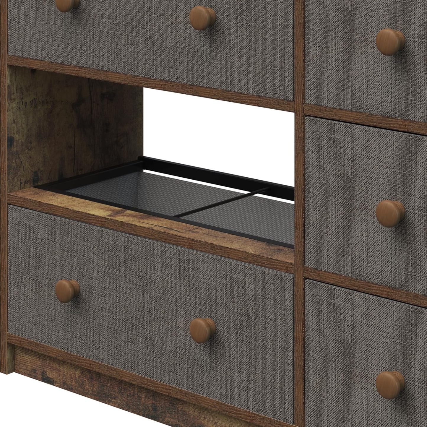 MU:4LIFE Cómoda Elegancia De 6 Cajones, Almacenamiento para Hogar Y Oficina, Organizador Cajonera De Estructura Madera y Cajones De Tela No Tejida y Cubiertas De MDF (Negro y Madera, 6 Cajones)