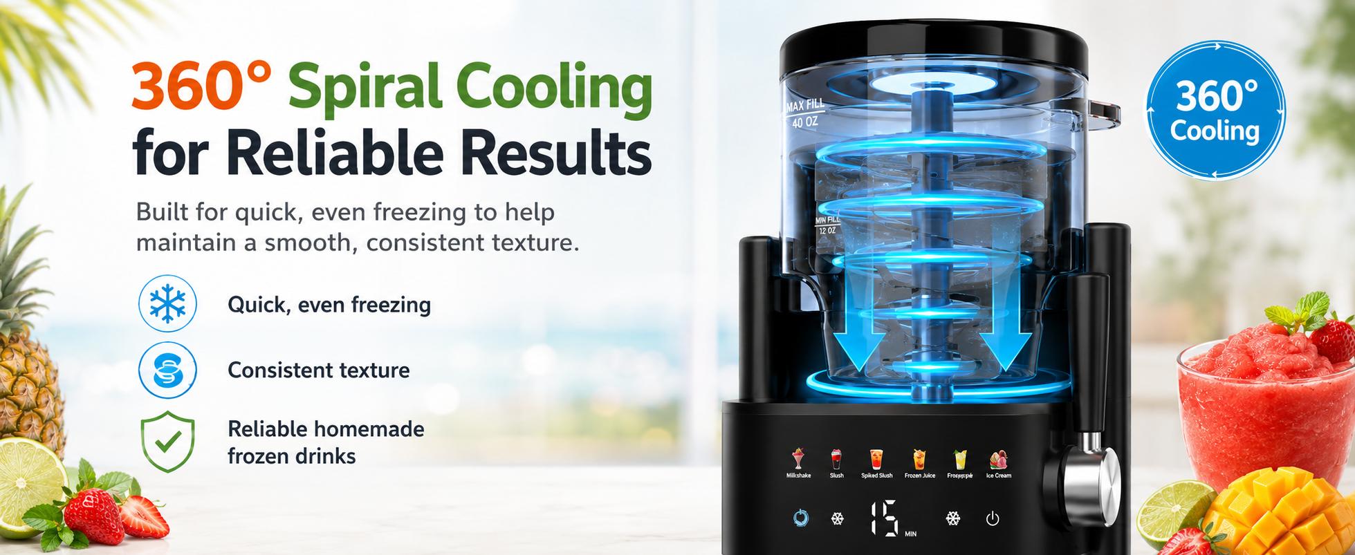 S1 Slushie Machine for Home, No Ice Needed Frozen Drink Maker with 6 Smart Presets & 40oz Capacity, Countertop Slushie Maker for Summer Drinks, BBQ Parties, Milkshakes & Frappé