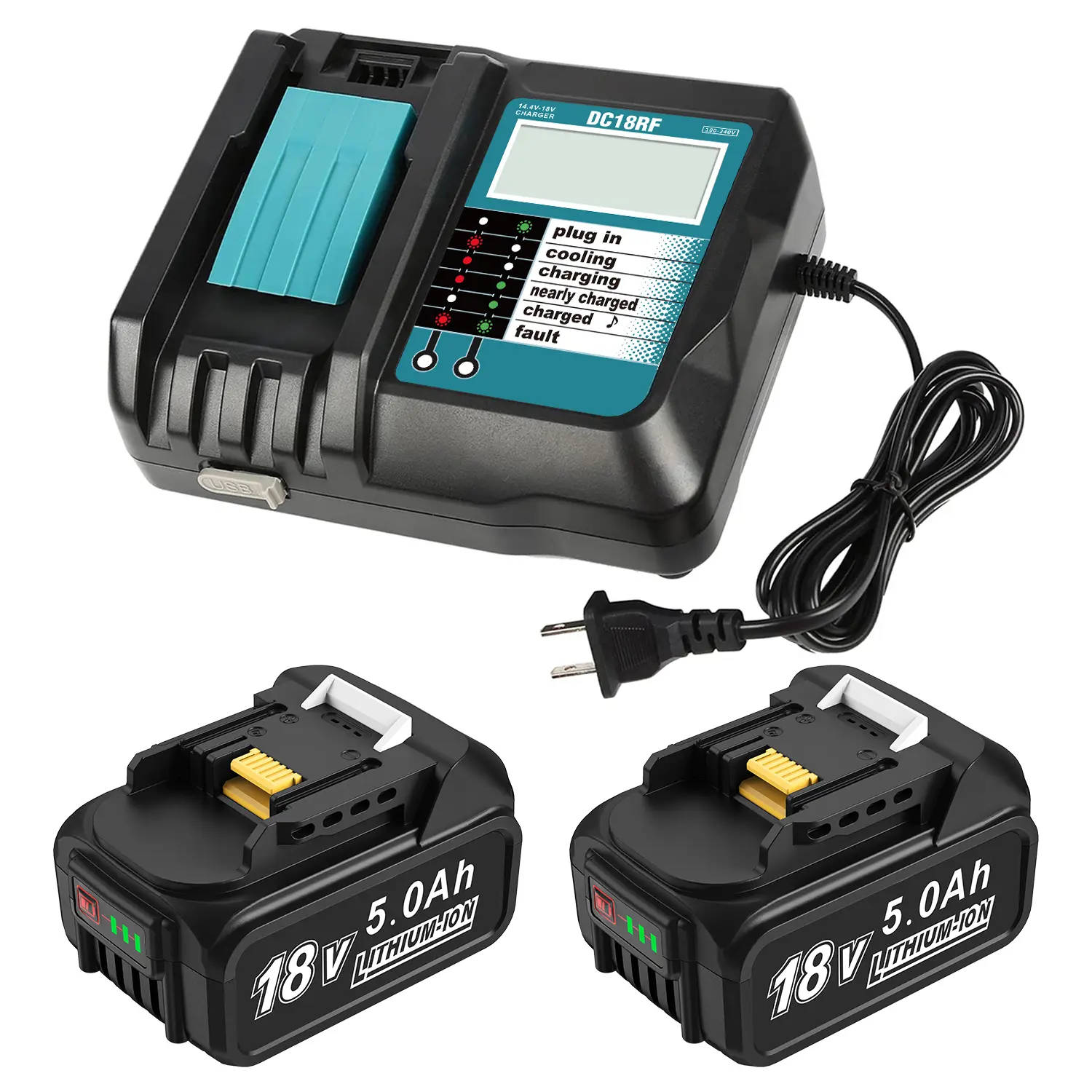 Amityke: Paquete de 2 baterías de iones de litio de 18 V y 5000 mAh con cargador