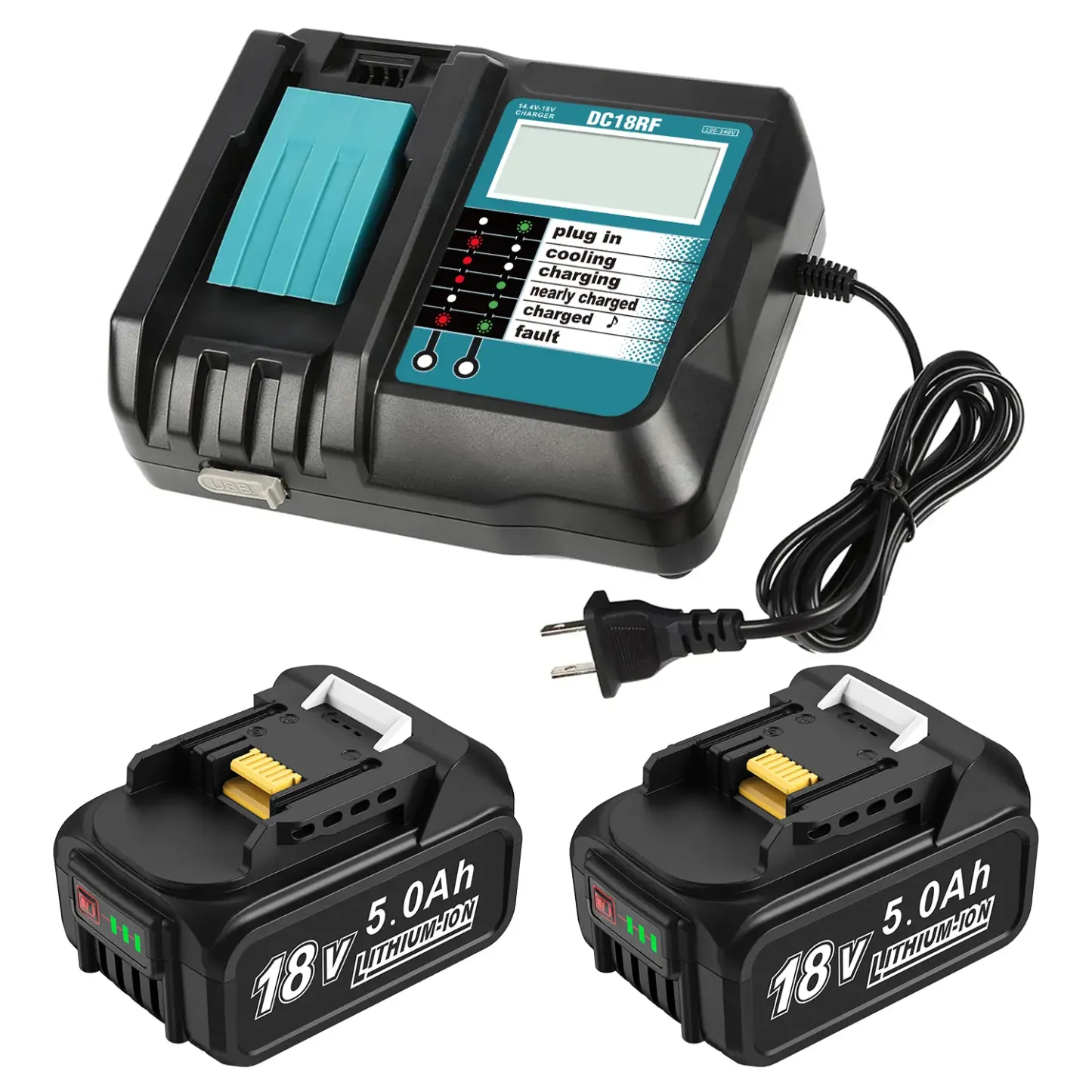 Amityke: Paquete de 2 baterías de iones de litio de 18 V y 5000 mAh con cargador