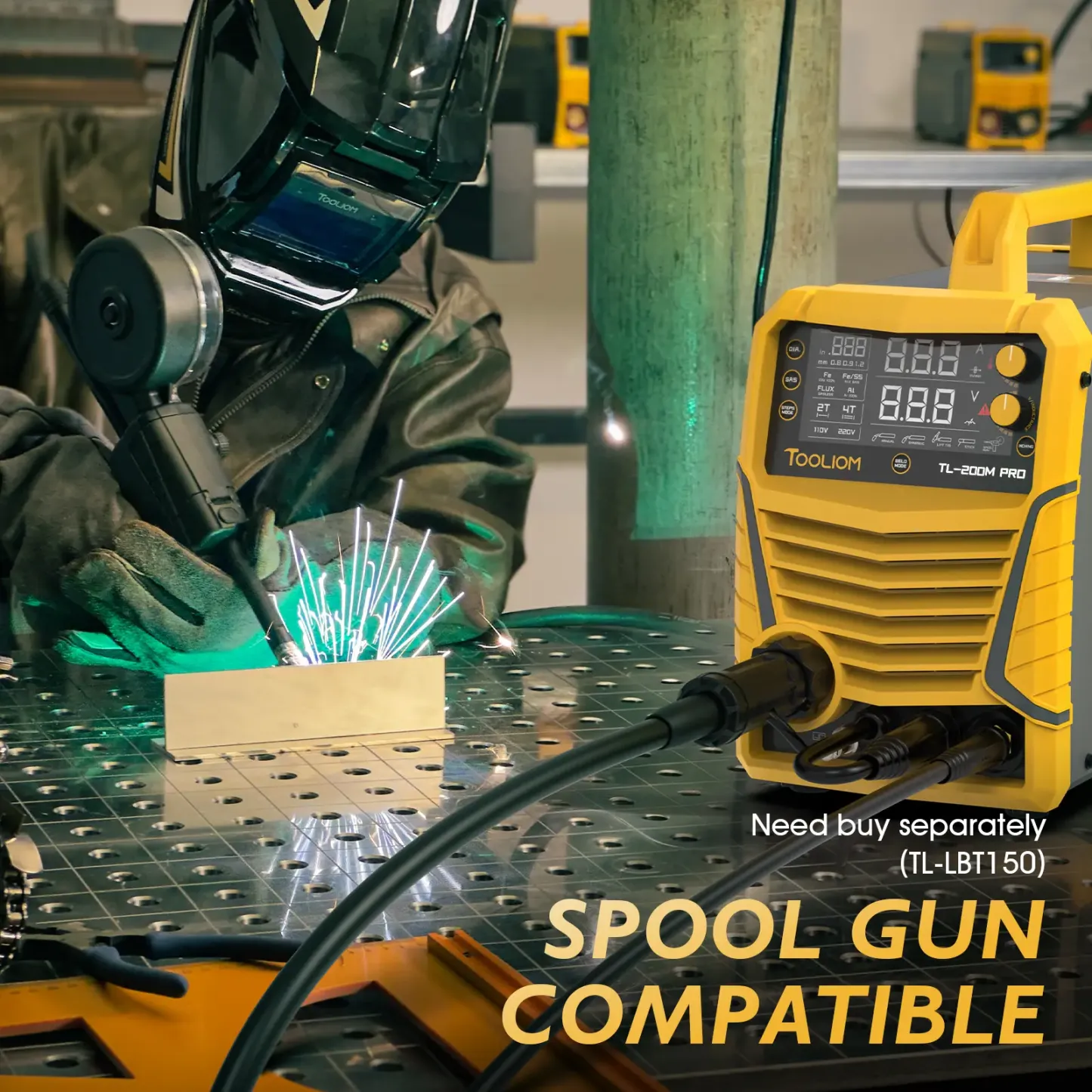 [fathersdaygift] TOOLIOM 200A Aluminum MIG Welder, 5-in-1 MIG/Flux MIG/Lift TIG/Stick/Spool Gun, 110/220V Dual Voltage Multifunctional Welding Machine