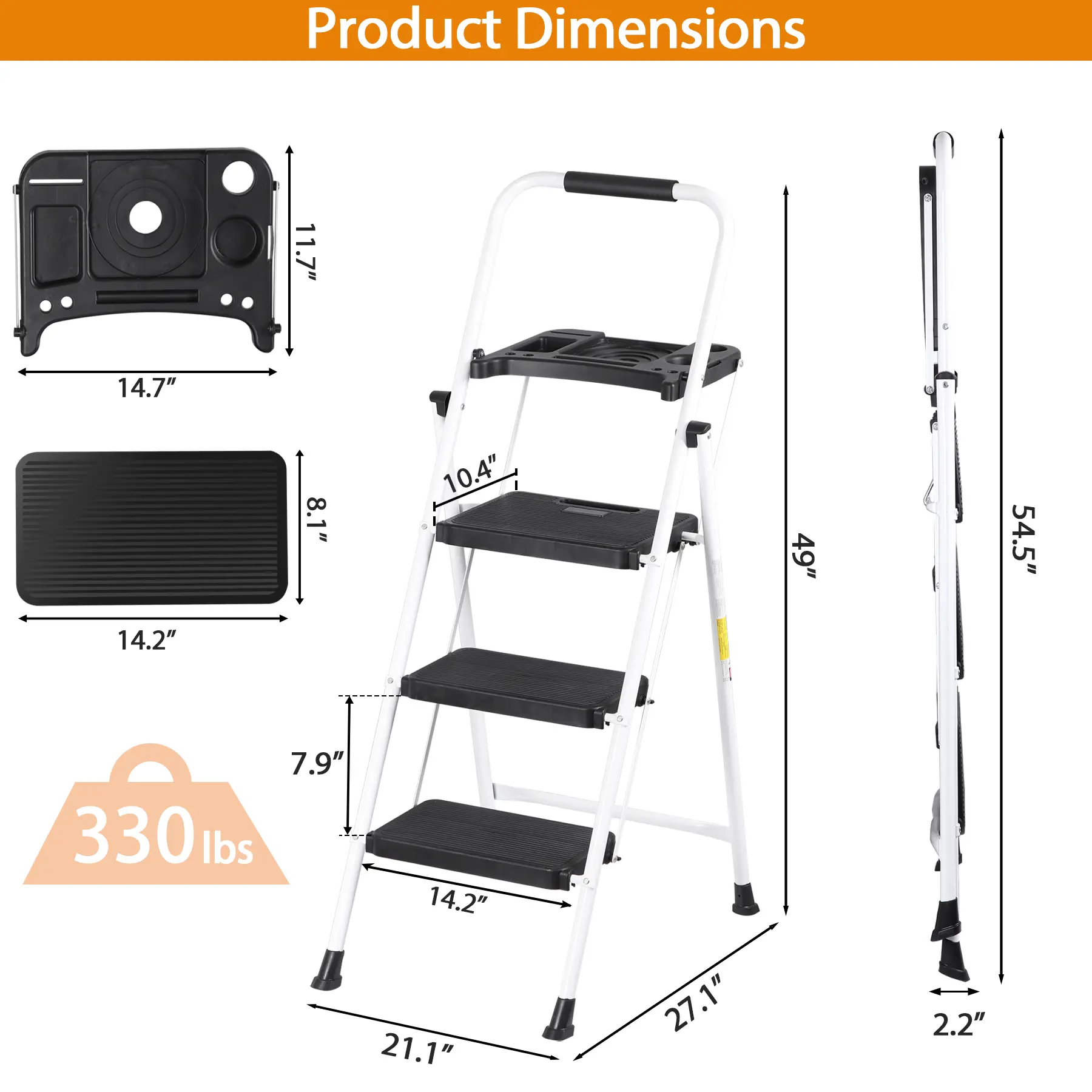 Escalera plegable de acero Summerwins de 5, 4 o 3 peldaños con escalones anchos antideslizantes