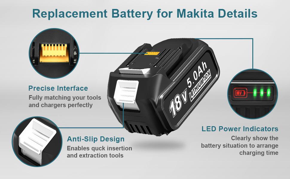 Amityke 2 Pack 18V 5000mAh Lithium-ion Replacement Battery for Makita and 14.4V-18V Replacement Charger for Makita, Fully Compatible with Makita 18V Cordless Power Tools tiktokshopspringglowup