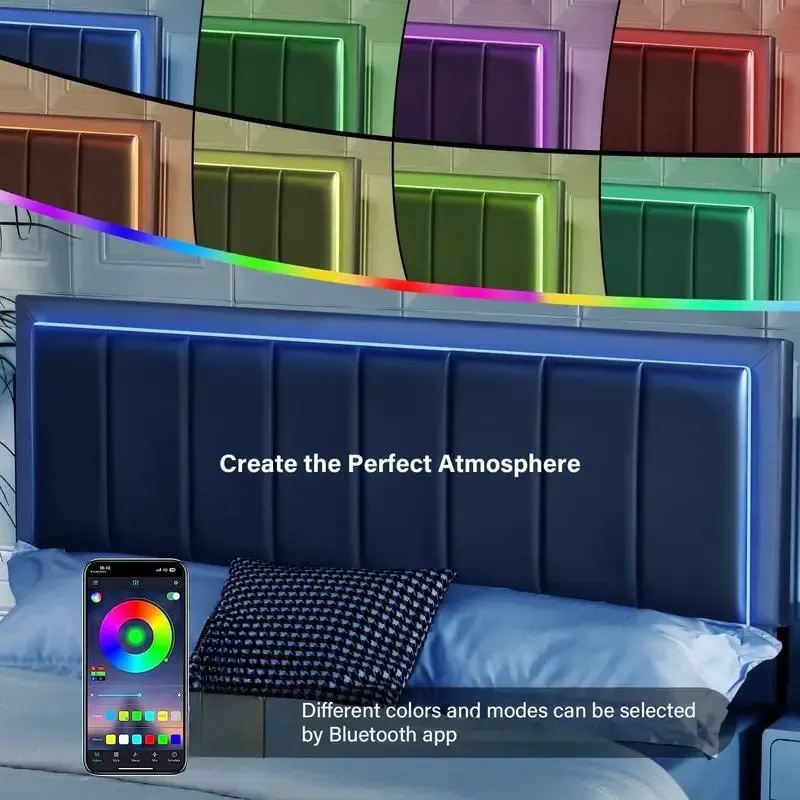 Estructura de cama HOMBCK con iluminación LED y cabecero de cuero de lujo