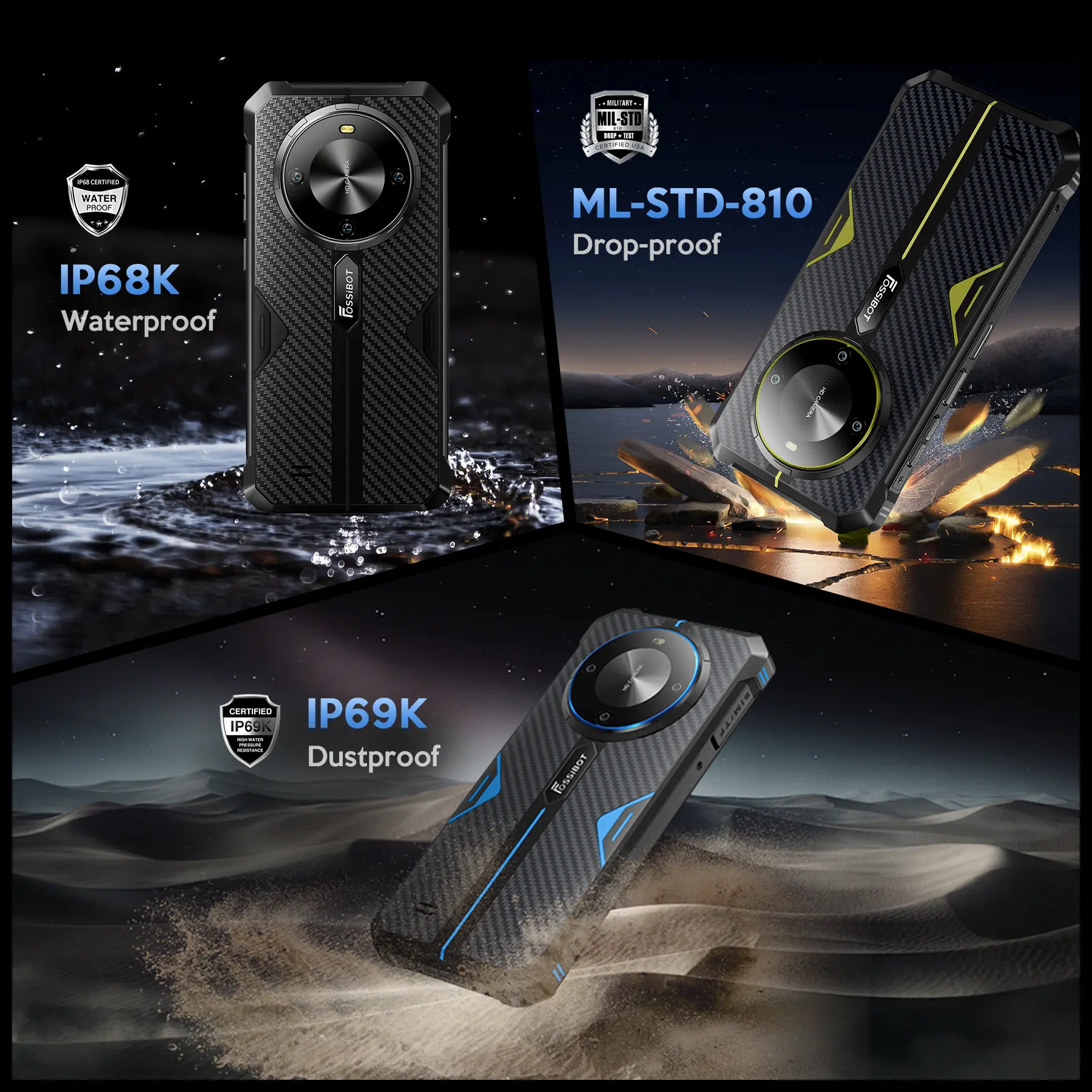 Teléfono ultrarresistente FOSSIBOT F105, 10300 mAh, IP68, Android 14