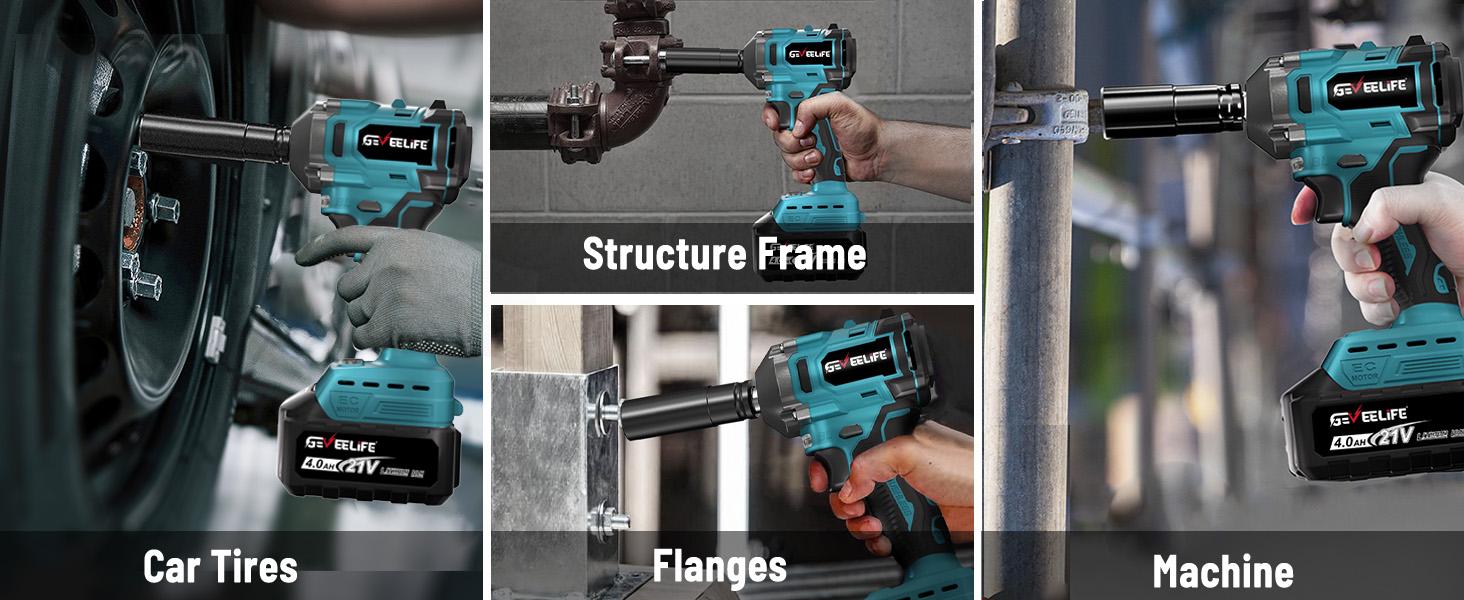 3-In-1 High Torque Impact Gun,450N.m/332Ft-lbs Brushless Cordless Impact Wrench,1/2" Cordless Impact Gun with 4.0Ah Battery & 4 Sockets, Electric Impact Driver for Car/DIY Furniture/Automotive，