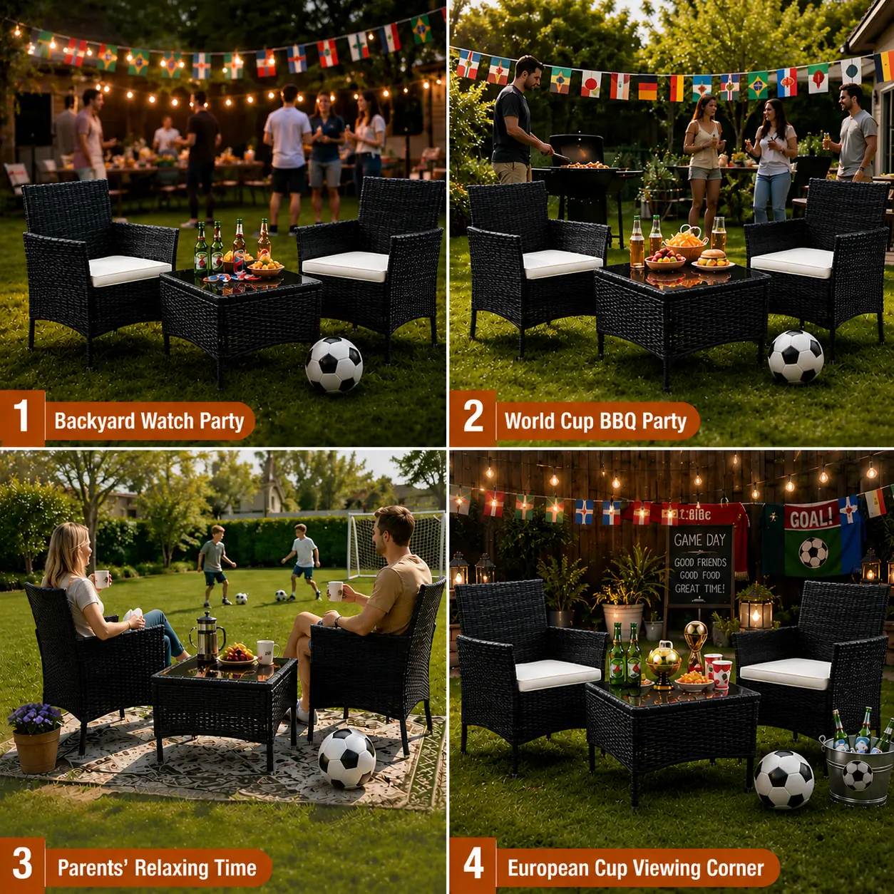 【Ofertas para ti】 Juego de muebles de patio de 3 o 4 piezas, muebles de exterior de ratán sintético (PE) con mesa de centro y cojines lavables; conjunto compacto tipo bistró ideal para balcones, jardines y zonas de piscina.