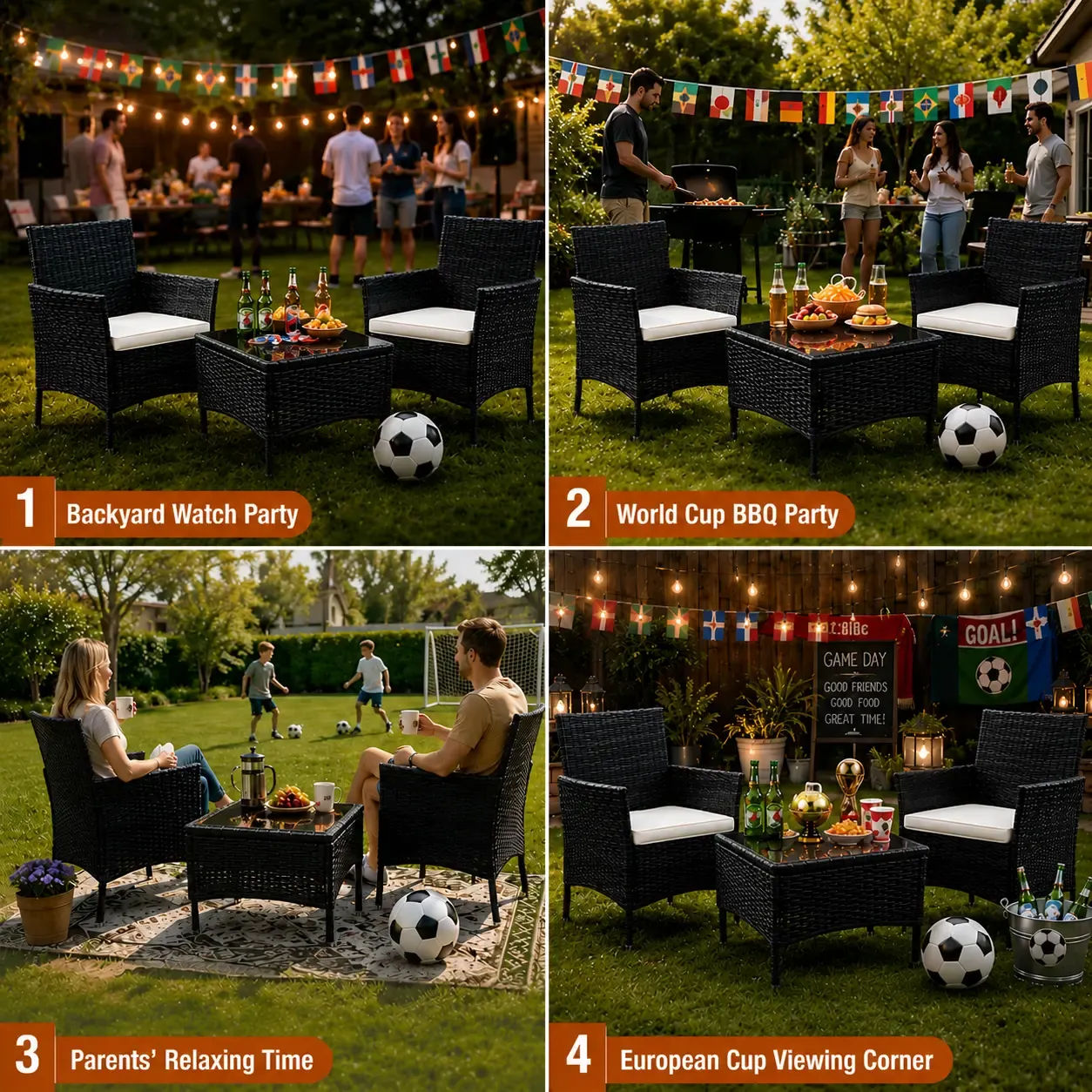 【Ofertas para ti】 Juego de muebles de patio de 3 o 4 piezas, muebles de exterior de ratán sintético (PE) con mesa de centro y cojines lavables; conjunto compacto tipo bistró ideal para balcones, jardines y zonas de piscina.