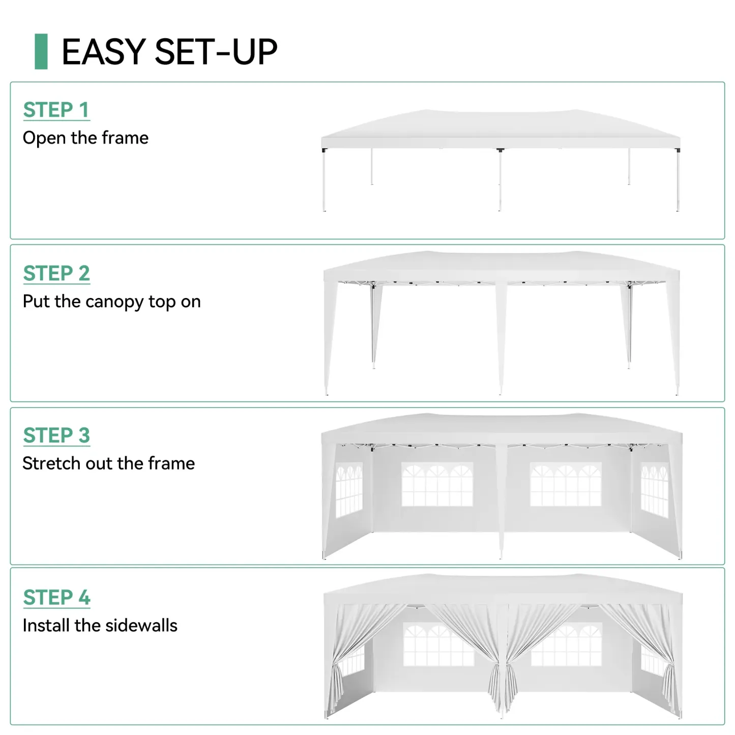 Carpa plegable resistente de 10x20 pies, tipo cenador impermeable.