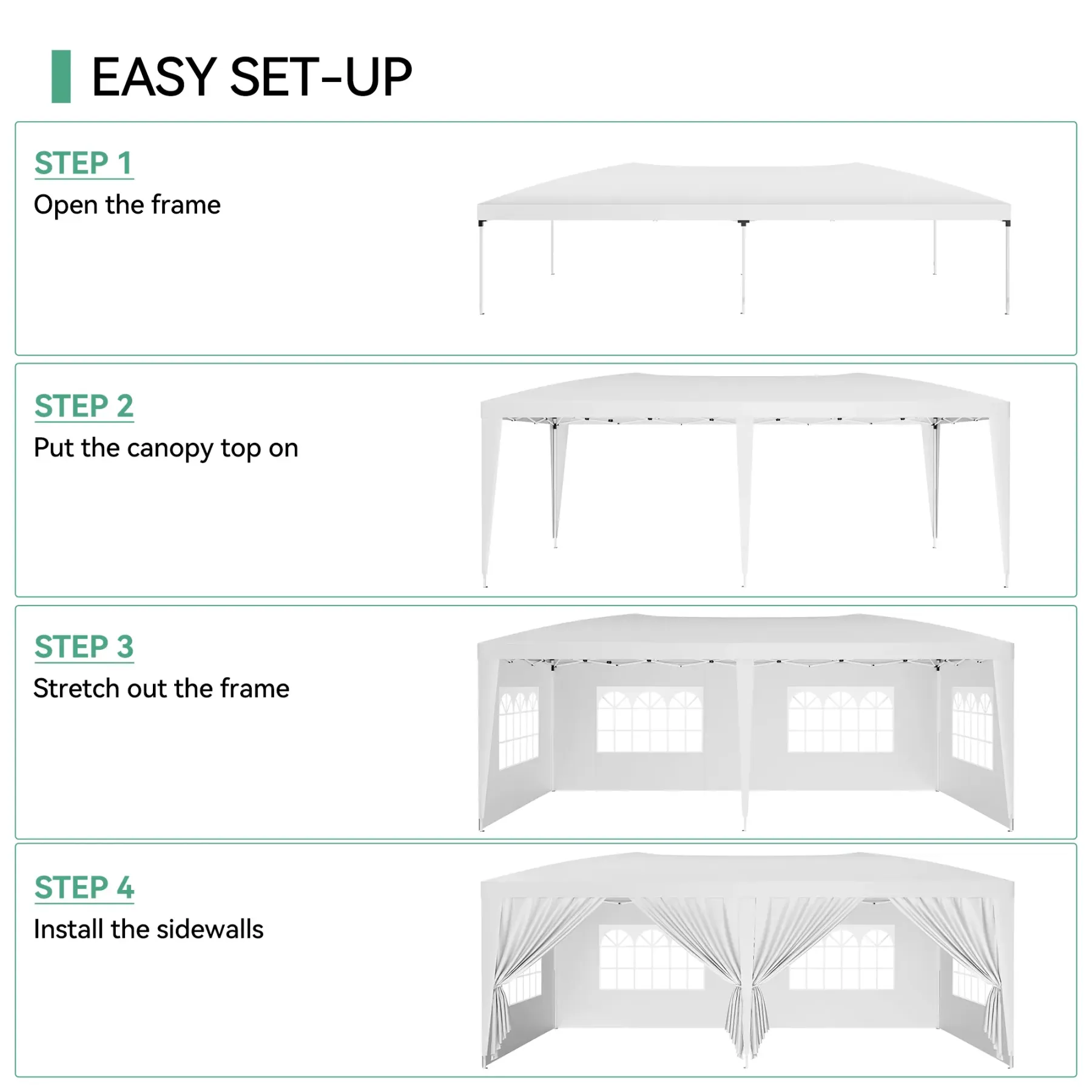 Carpa plegable resistente de 10x20 pies, tipo cenador impermeable.