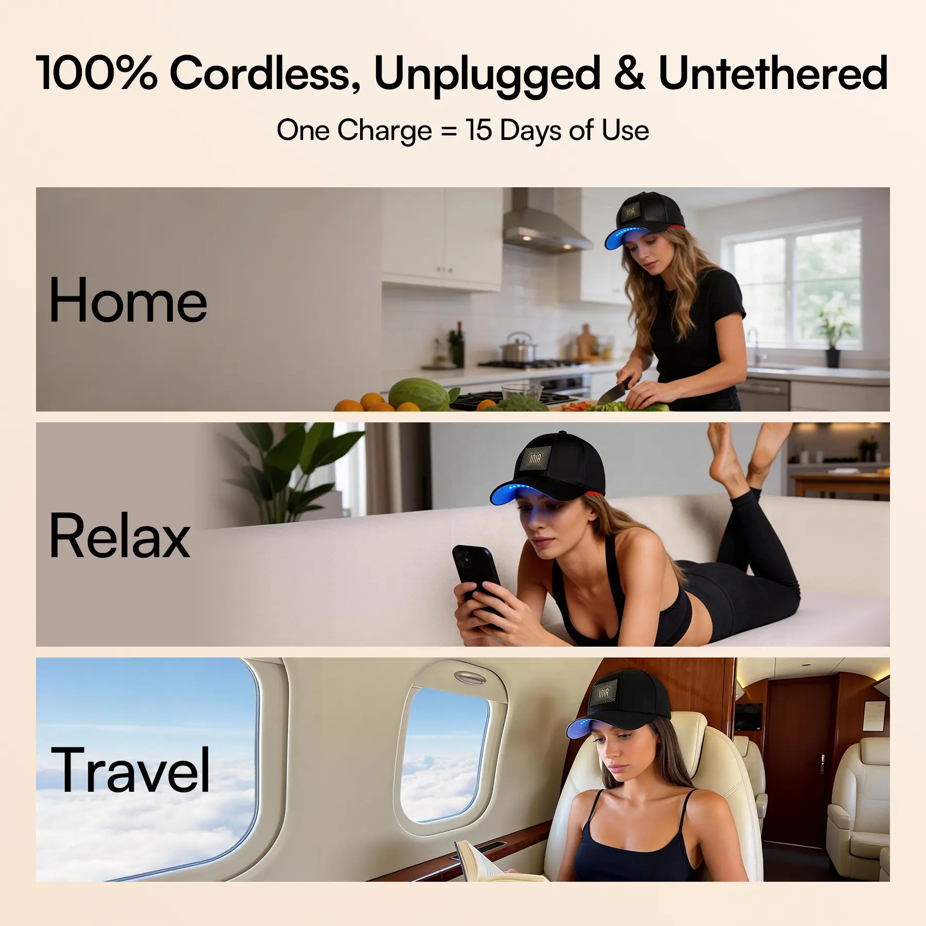 Gorro láser para el crecimiento del cabello INIA REGEN: ayuda a reducir la caída del cabello y favorece un cabello más grueso | 398 láseres y LED: terapia de luz roja para todo el cuero cabelludo, cuidado del cuero cabelludo con luz azul, inalámbrico y po