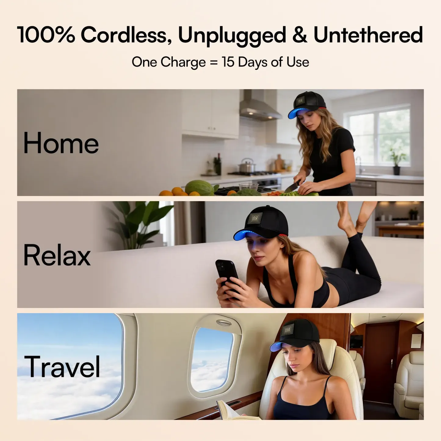 Gorro láser para el crecimiento del cabello INIA REGEN: ayuda a reducir la caída del cabello y favorece un cabello más grueso | 398 láseres y LED: terapia de luz roja para todo el cuero cabelludo, cuidado del cuero cabelludo con luz azul, inalámbrico y po