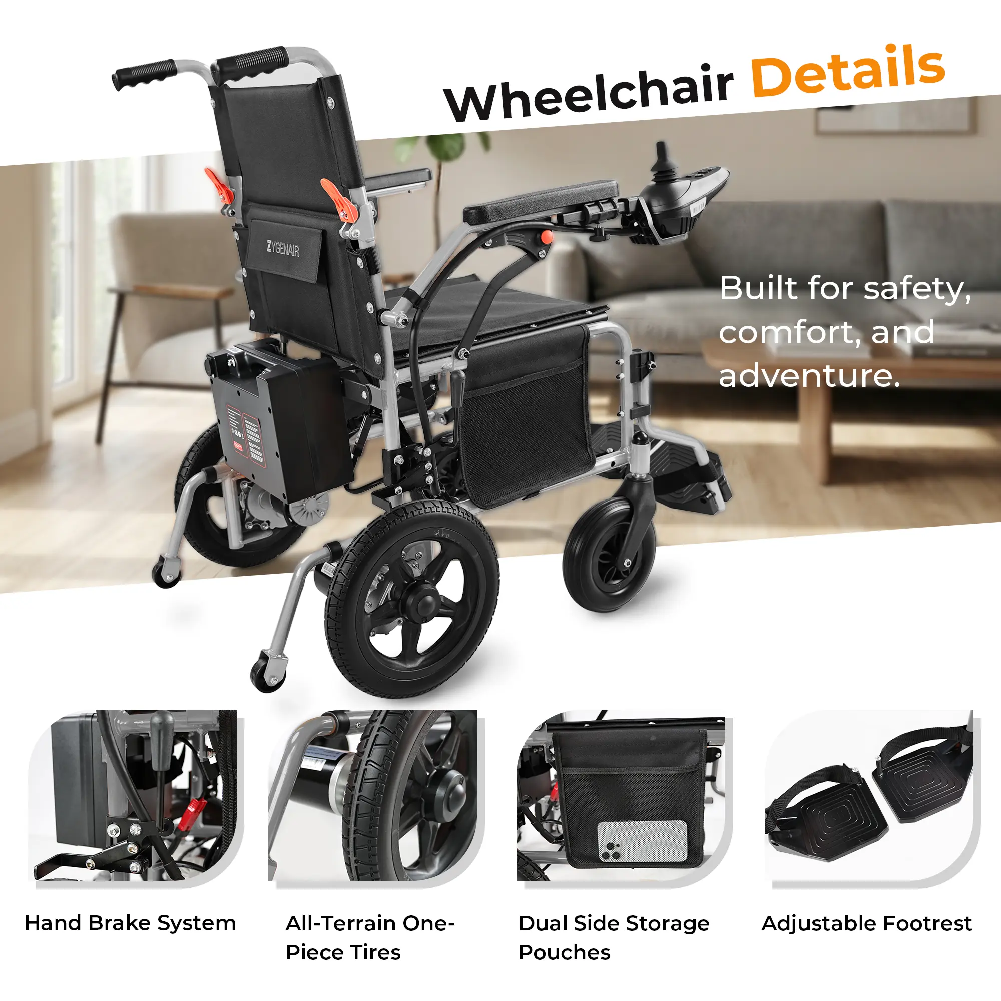 Silla de ruedas eléctrica Zygenair: ligera y plegable.