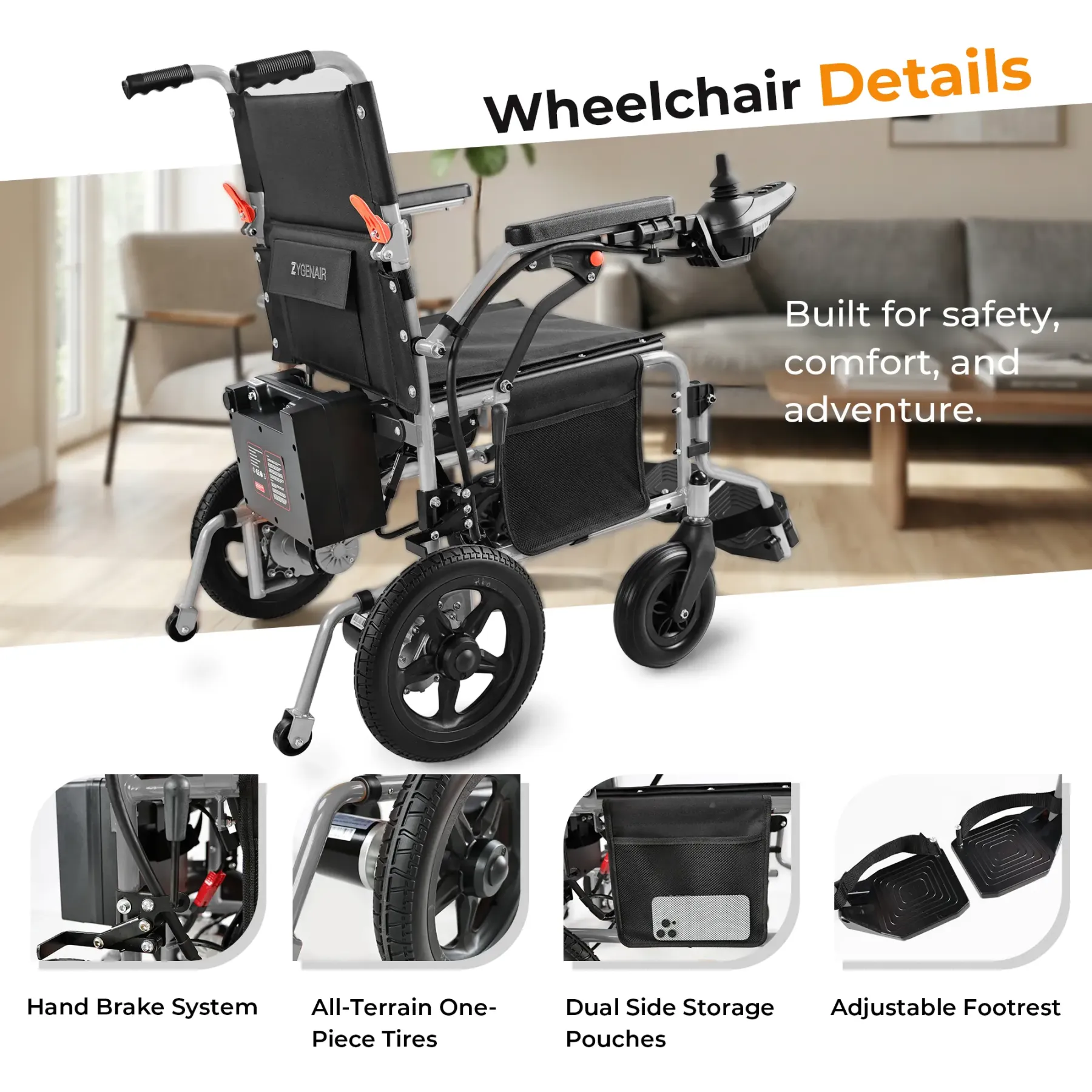 Silla de ruedas eléctrica Zygenair: ligera y plegable.