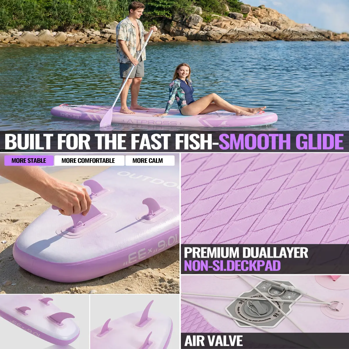 [DealsForYouDays] Tabla de paddle surf inflable de 3,20 m x 84 cm, SUP extra ancha de 181 kg con cubierta de EVA antideslizante, kit de accesorios premium, estable para yoga y pesca.