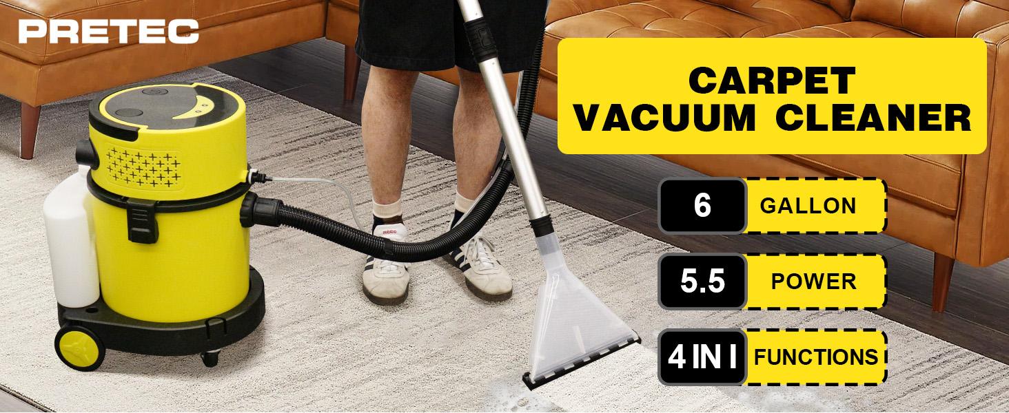 【FathersDayGift】PRETEC 6 Gallon Wet & Dry Vacuum Cleaner &ndash; 20 kPa Powerful Suction, 5-in-1 Multi-Purpose Cleaner with 15 ft Cord, Quiet 80 dB Operation &ndash; Ideal for Dog Hair, Garage, Home & Car