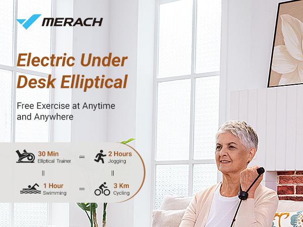 Merach Under Desk Elliptical Machine, Electric Seated Pedal Leg Exerciser for Seniors with Remote Control, 12-Speed Manual & Auto Modes, Anti-Slip Quiet Portable Design for Home Office Fitness Training Summervibes