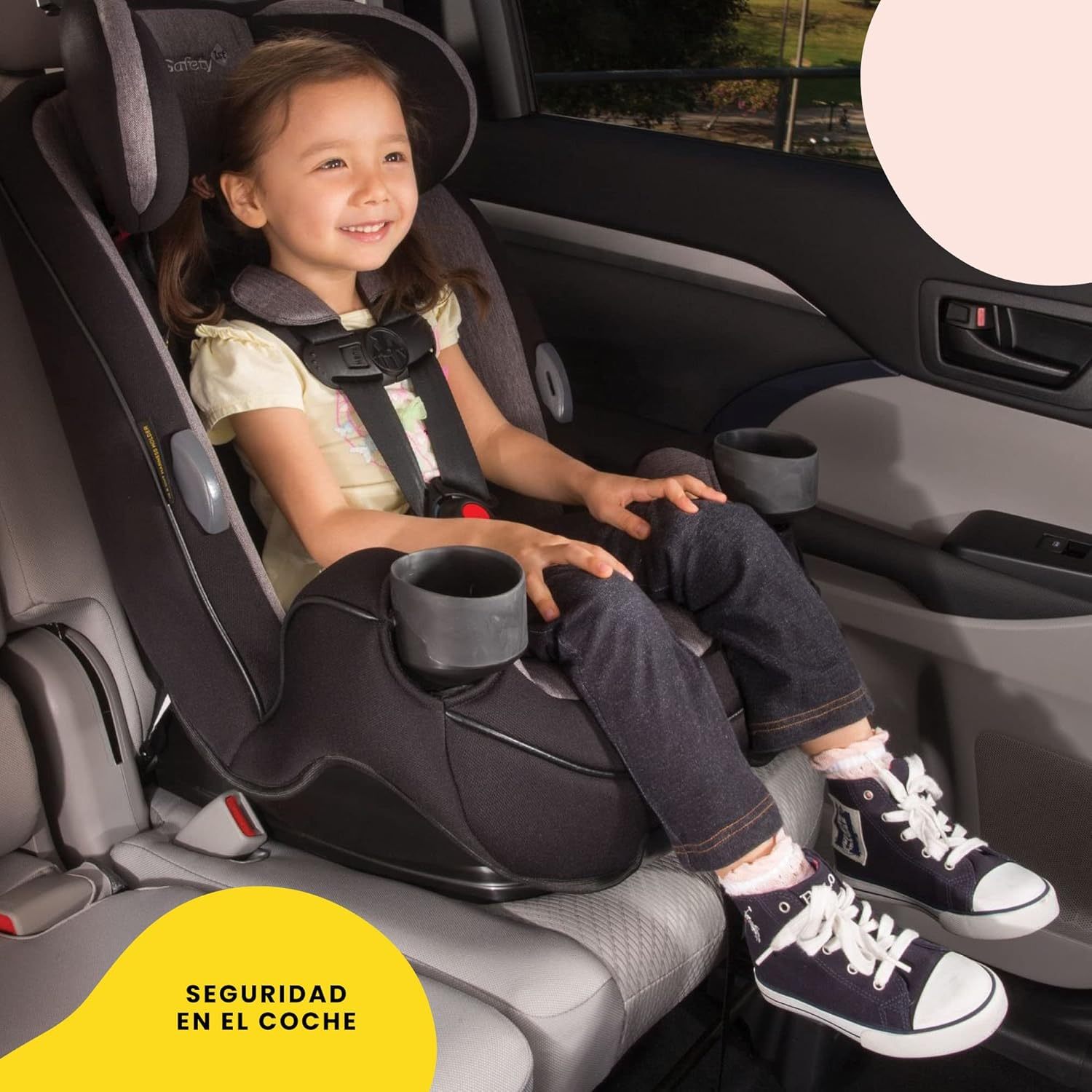 Safety1st Autoasiento Grow and Go 3 etapas, Harvest Moon, convertible, protección de impacto lateral, arnés de 5 puntos, tela lavable a máquina, apta para secadora con sistema latch y 2 portavasos.
