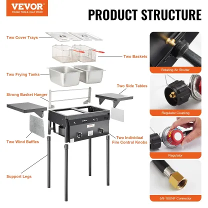 Freidora de propano para exteriores VEVOR con doble quemador