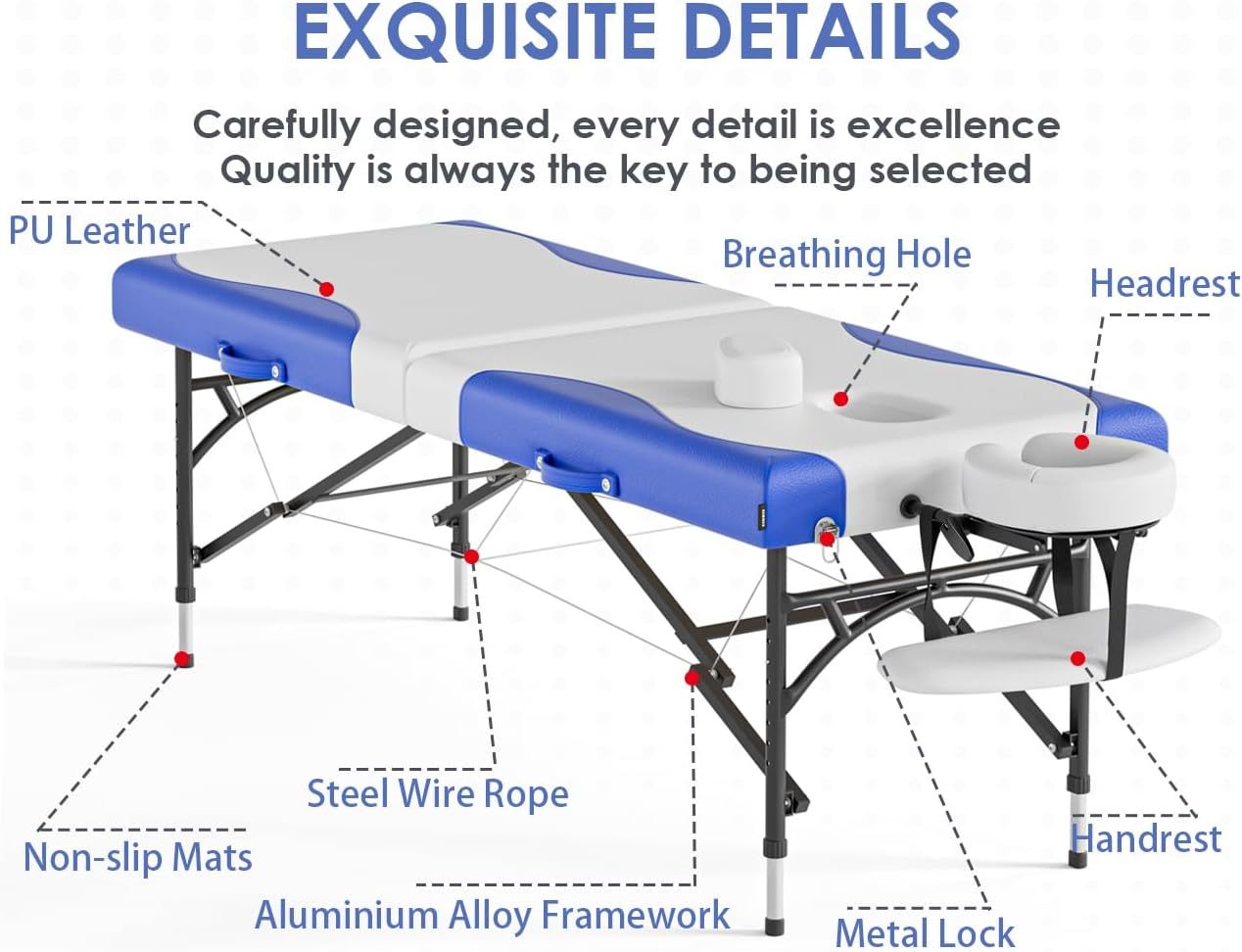 CLORIS - Mesa de masaje profesional de 84 pulgadas, portátil, de aluminio reforzado, con capacidad para hasta 1000 libras, 2 plegables, ligeras, para spa, salón, tatuaje, cama de masaje, altura
