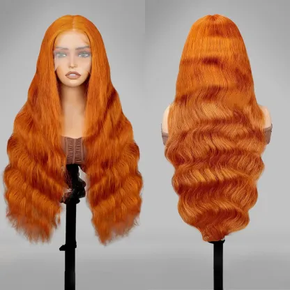 Peluca frontal de encaje naranja jengibre DROSUUD de 30 pulgadas