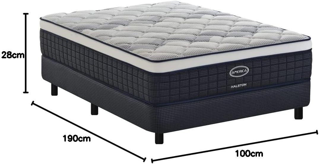 America| Colchon + Box| Individual| Halston| Sistema BONNELL| Ortopedico| Confort Medio| Hipoalergénico y Anti ácaros| 32 cm. de Altura| Garantía 5 años