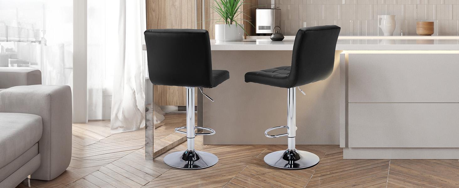 【Summer Sale】 Sweetcrispy S-Adjustable Height Barstools - PU Leather Swivel Chairs with Hydraulic Lift, Thick Seat Cushions, Backrests, Steel Frame, Home Decor Kitchen Counter Height Furniture