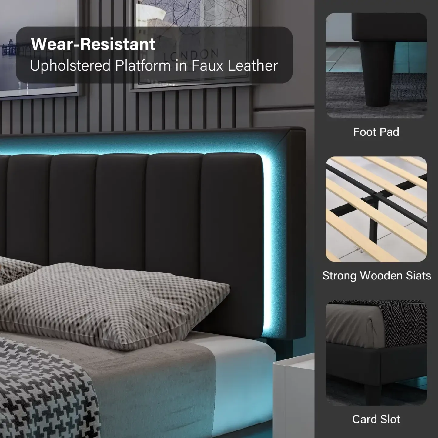 Estructura de cama HOMBCK con iluminación LED y cabecero de cuero de lujo