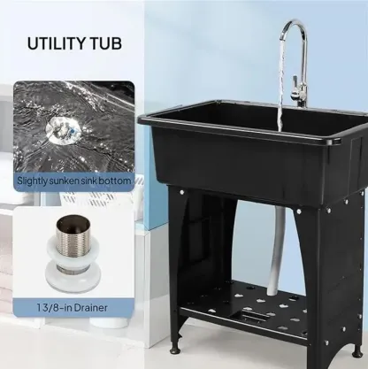 Fregadero multifuncional para lavandería de 24" de profundidad x 40" de ancho, con grifo y estante
