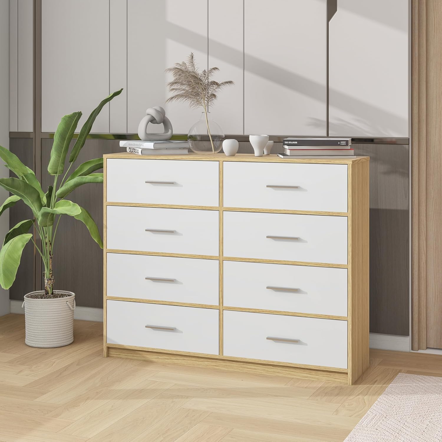 MU:4LIFE Cómoda Elegancia De 6 Cajones, Almacenamiento para Hogar Y Oficina, Organizador Cajonera De Estructura Madera y Cajones De Tela No Tejida y Cubiertas De MDF (Negro y Madera, 6 Cajones)