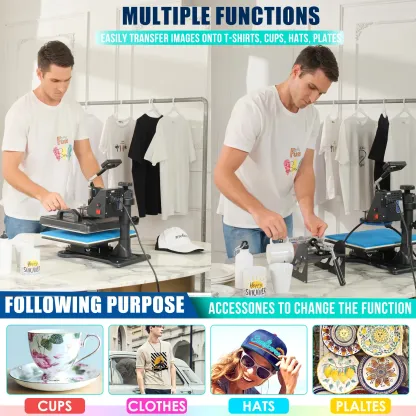 Máquina de prensa de calor 5 en 1 AKEYDIY de 12x15 pulgadas para camisetas
