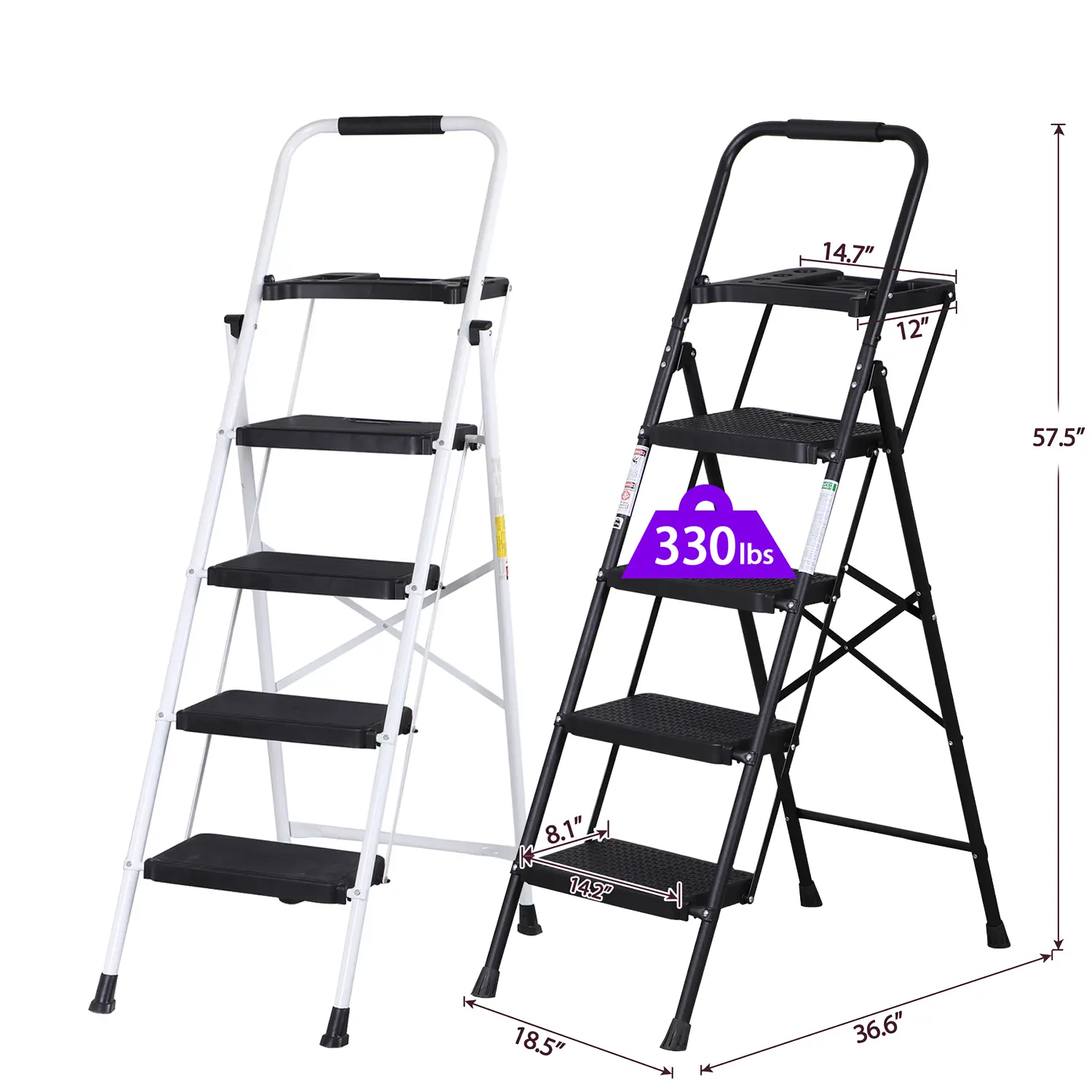 Escalera plegable de acero Summerwins de 5, 4 o 3 peldaños con escalones anchos antideslizantes