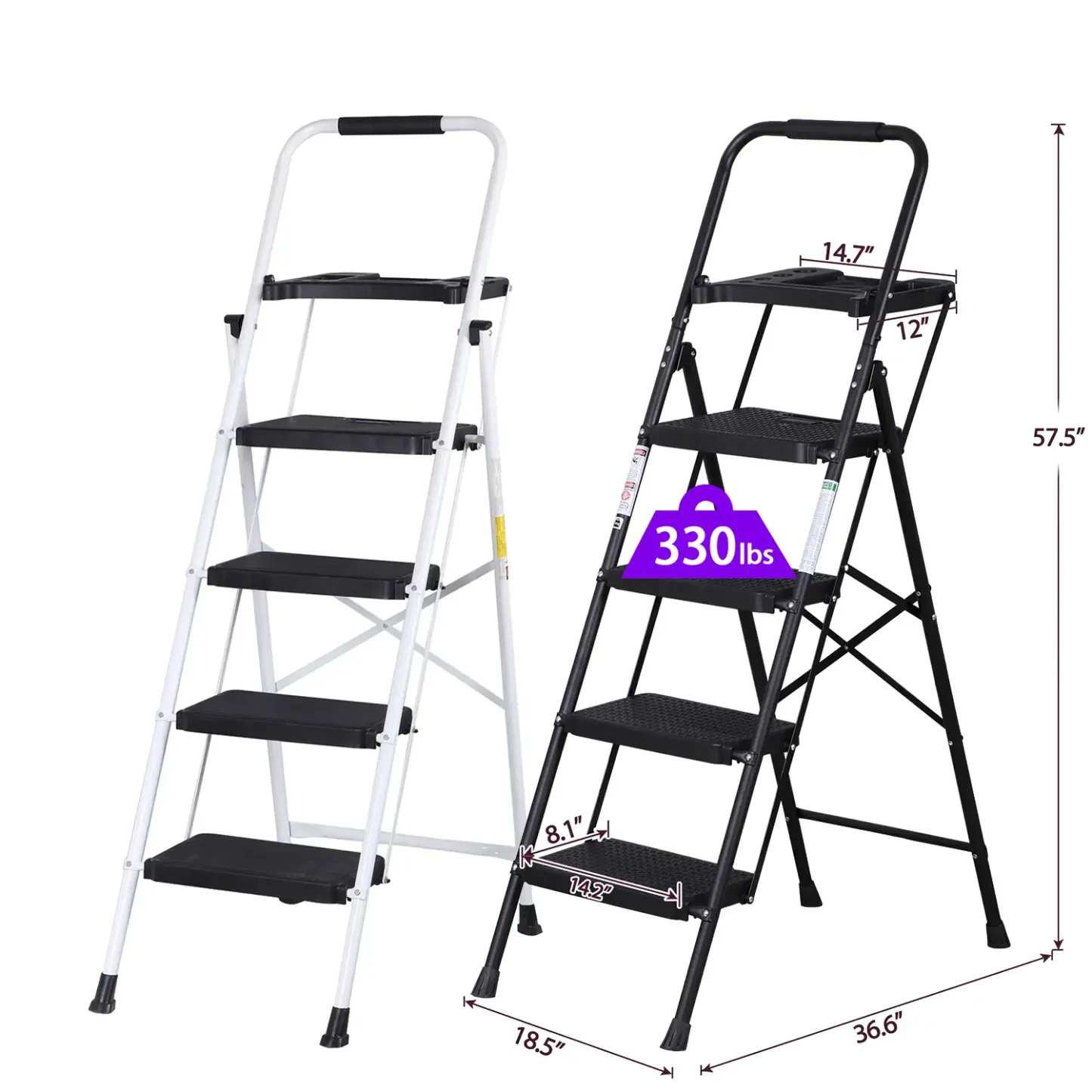 Escalera plegable de acero Summerwins de 5, 4 o 3 peldaños con escalones anchos antideslizantes