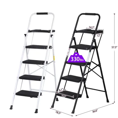 Escalera plegable de acero Summerwins de 5, 4 o 3 peldaños con escalones anchos antideslizantes