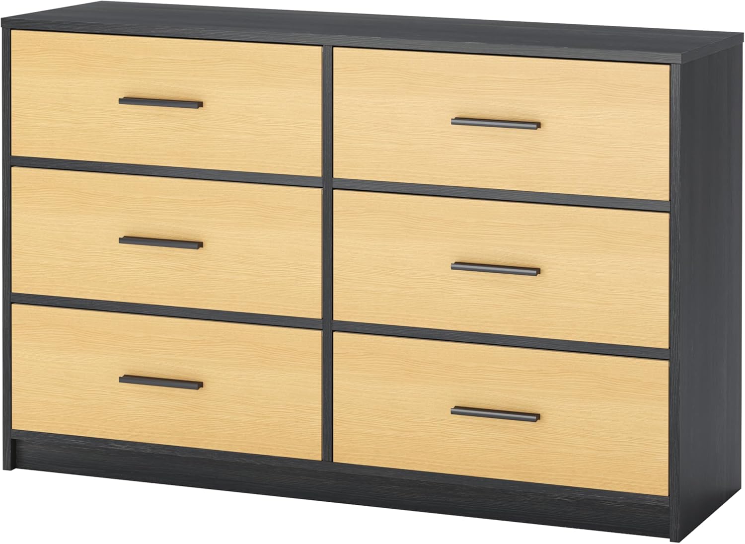 MU:4LIFE Cómoda Elegancia De 6 Cajones, Almacenamiento para Hogar Y Oficina, Organizador Cajonera De Estructura Madera y Cajones De Tela No Tejida y Cubiertas De MDF (Negro y Madera, 6 Cajones)