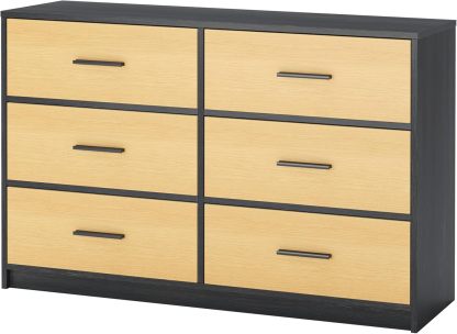 MU:4LIFE Cómoda Elegancia De 6 Cajones, Almacenamiento para Hogar Y Oficina, Organizador Cajonera De Estructura Madera y Cajones De Tela No Tejida y Cubiertas De MDF (Negro y Madera, 6 Cajones)