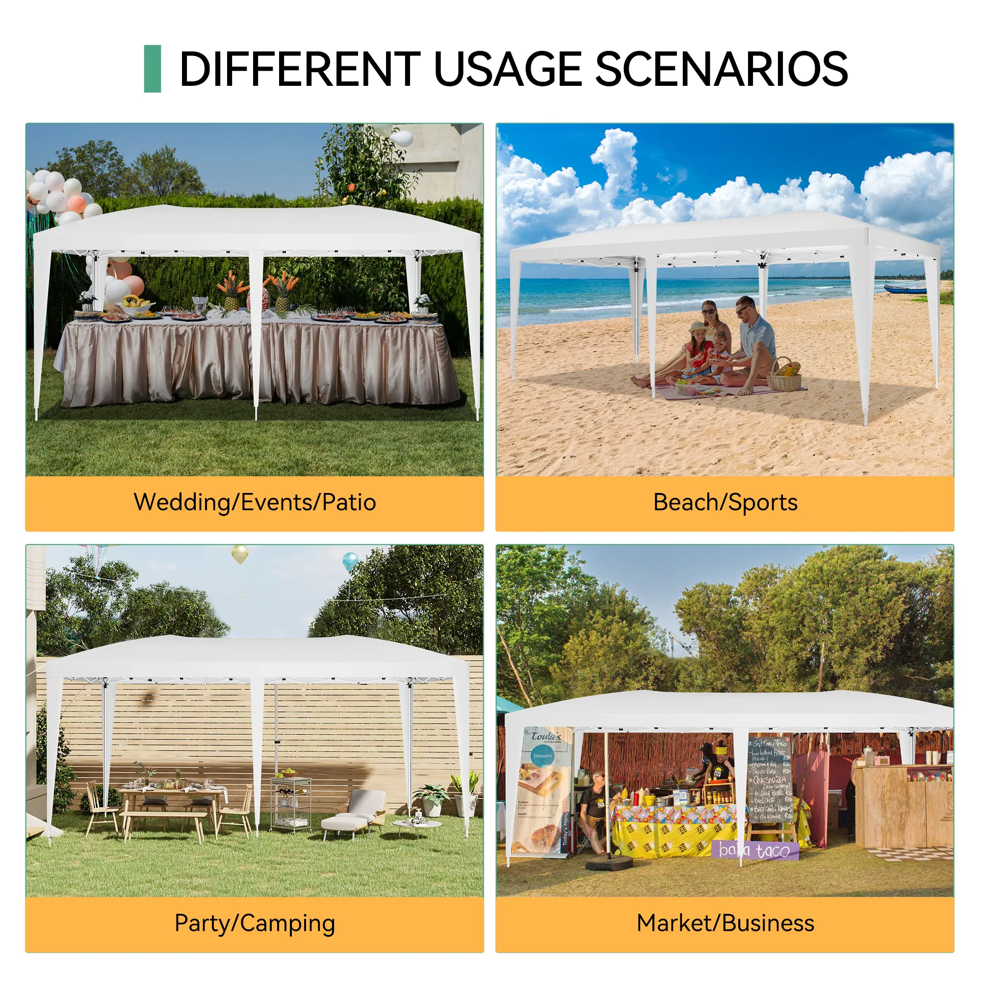 Carpa plegable resistente de 10x20 pies, tipo cenador impermeable.