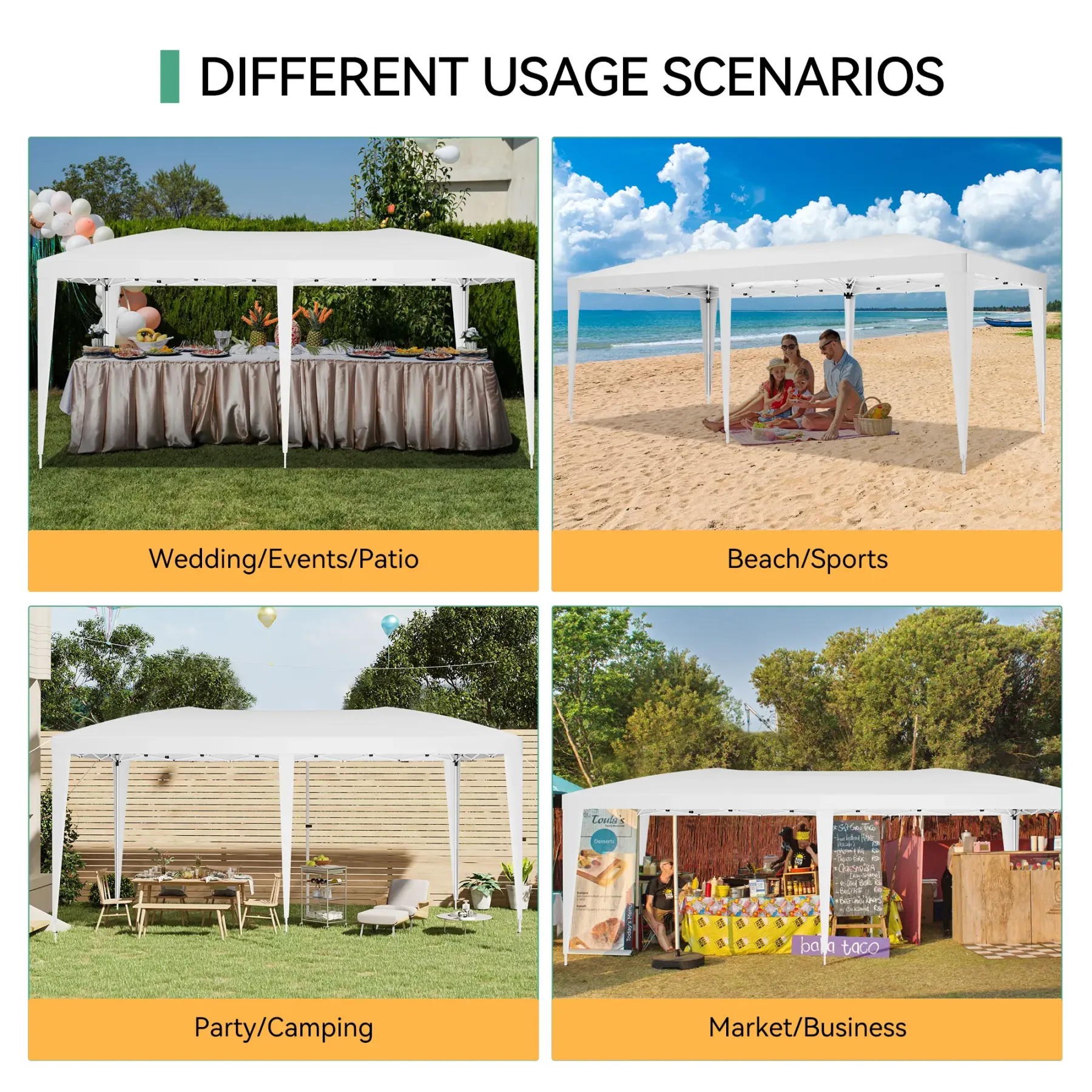 Carpa plegable resistente de 10x20 pies, tipo cenador impermeable.