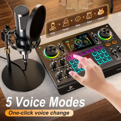 Kit de tarjeta de sonido Ideanthro C200 PRO-P15 | Procesador digital de señal (DSP) de doble núcleo | Mezclador de audio con conectividad para micrófono y auriculares | Cambiador de tono y voz ajustable | Equipo de streaming para PC y dispositivos móviles