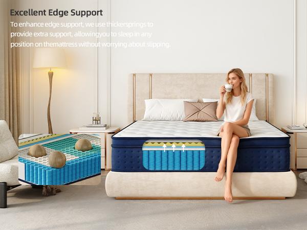 【10/12/14 Inch Twin, Full, Queen, King  Memory Foam And Spring, Hybrid  Medium Firmness,Motion Isolation and Firm Edges， Breathable Spring   ,Ergonomic queen size  Interior Modern，For Home Rooms Hotels fort able Pocket Coil Mattress modern
