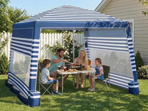 Beach Cabana, 8 * 8FT Beach Tent UPF50+ Protection, Easy Setup Beach Canopy Wind Resistant ,Compact Beach Shade Foldable Beach Tent Sun Shelter, Blue White，For Vacations,Summer Outdoor Beach Camping, Family&Friends