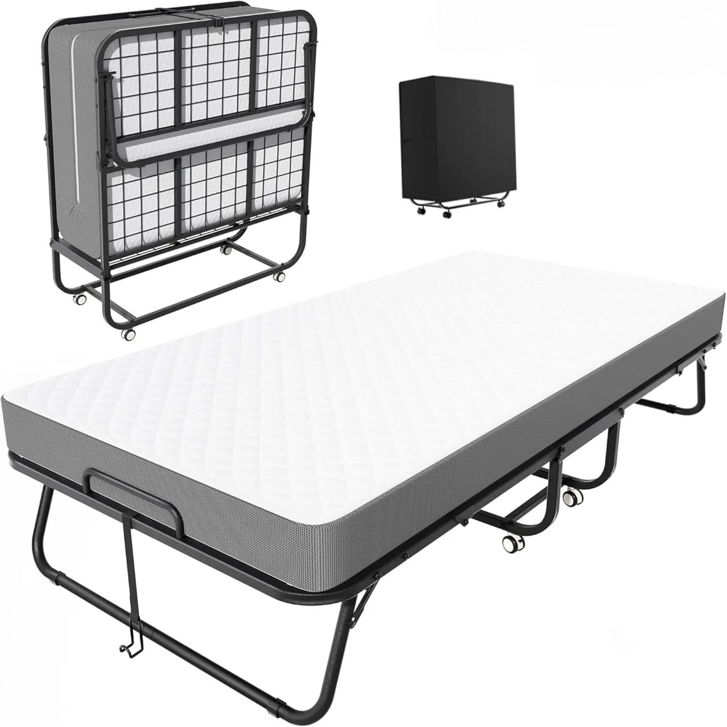 Cama plegable INTERGREAT con colchón, cama con ruedas