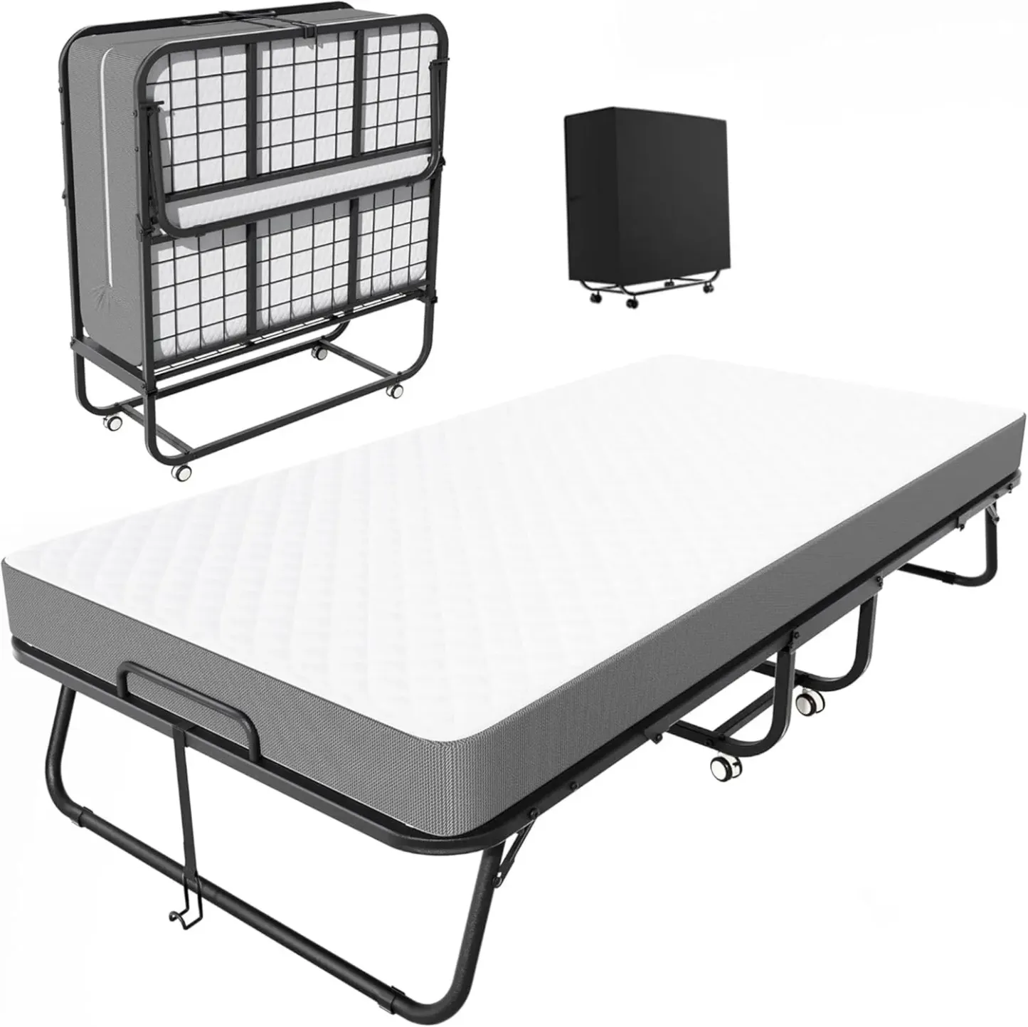 Cama plegable INTERGREAT con colchón, cama con ruedas
