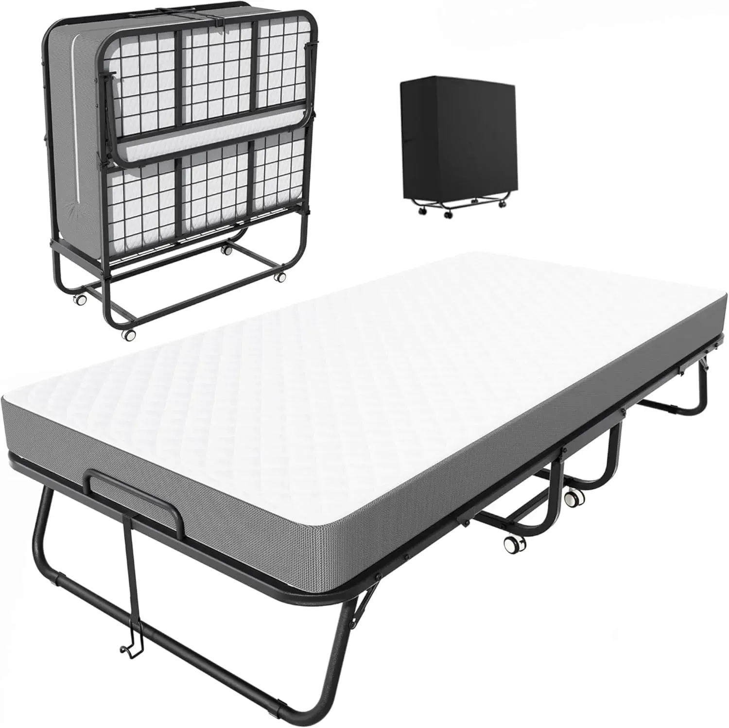 Cama plegable INTERGREAT con colchón, cama con ruedas