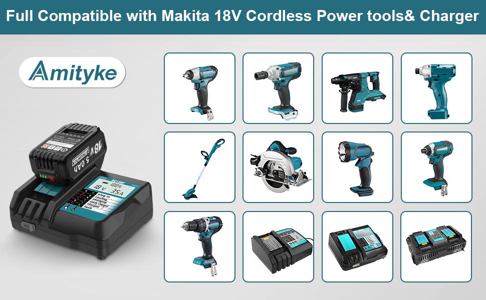 Amityke 2 Pack 18V 5000mAh Lithium-ion Replacement Battery for Makita and 14.4V-18V Replacement Charger for Makita, Fully Compatible with Makita 18V Cordless Power Tools tiktokshopspringglowup