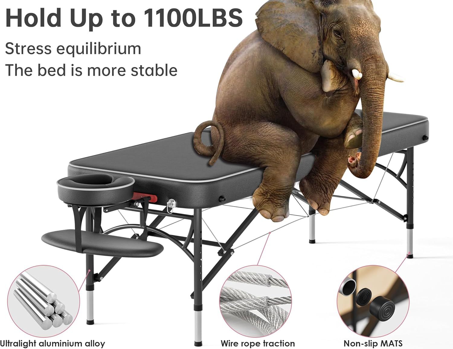 CLORIS - Mesa de masaje profesional de 84 pulgadas, portátil, de aluminio reforzado, con capacidad para hasta 1000 libras, 2 plegables, ligeras, para spa, salón, tatuaje, cama de masaje, altura