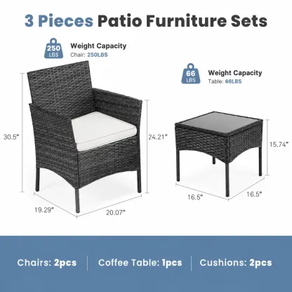【Ofertas para ti】 Juego de muebles de patio de 3 o 4 piezas, muebles de exterior de ratán sintético (PE) con mesa de centro y cojines lavables; conjunto compacto tipo bistró ideal para balcones, jardines y zonas de piscina.