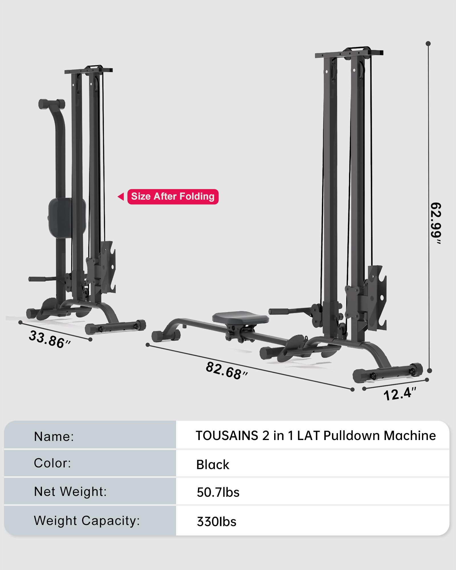 TOUSAINS Foldable Lat Pulldown & Low Row Cable Machine — 330LBS Capacity Foldable LAT Tower for Home Gym, Cable & Row System with Dumbbell Clamps TOUSAINS Foldable Lat Pulldown & Low Row Cable Machine — 330LBS Capacity Foldable LAT Tower for Home Gym, Cable & Row System with Dumbbell Clamps