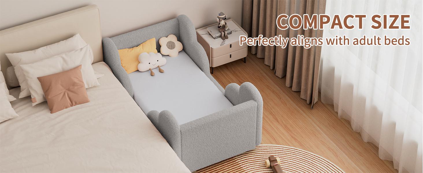 Lilypelle Toddler Bed Frame, With Detachable Safety Railing, CPSC Certified Boy and Girl Crib, Standard Crib, Certified Fabric Toddler Bed Frame, Excluding Mattress summerwins,dorm essentials,home decor deskmakeover