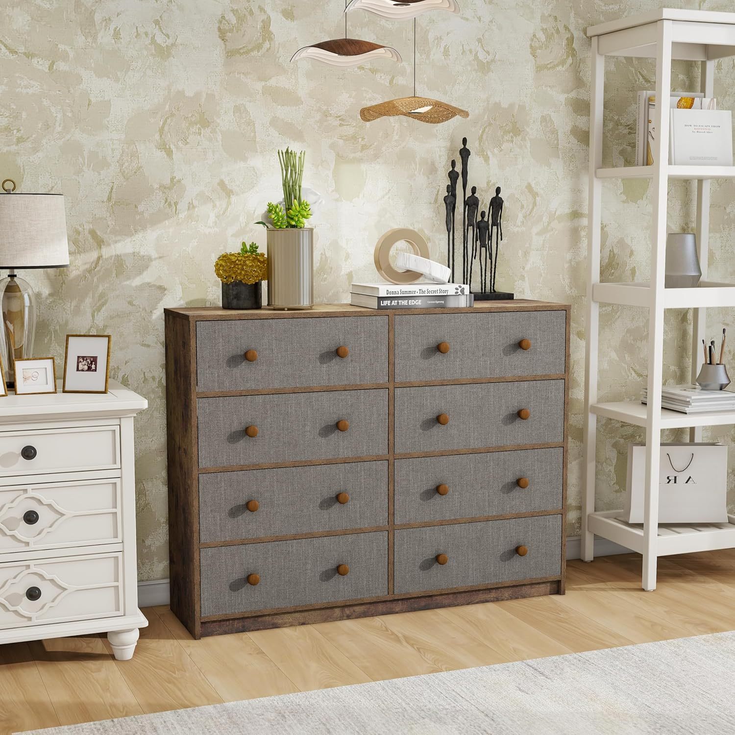 MU:4LIFE Cómoda Elegancia De 6 Cajones, Almacenamiento para Hogar Y Oficina, Organizador Cajonera De Estructura Madera y Cajones De Tela No Tejida y Cubiertas De MDF (Negro y Madera, 6 Cajones)